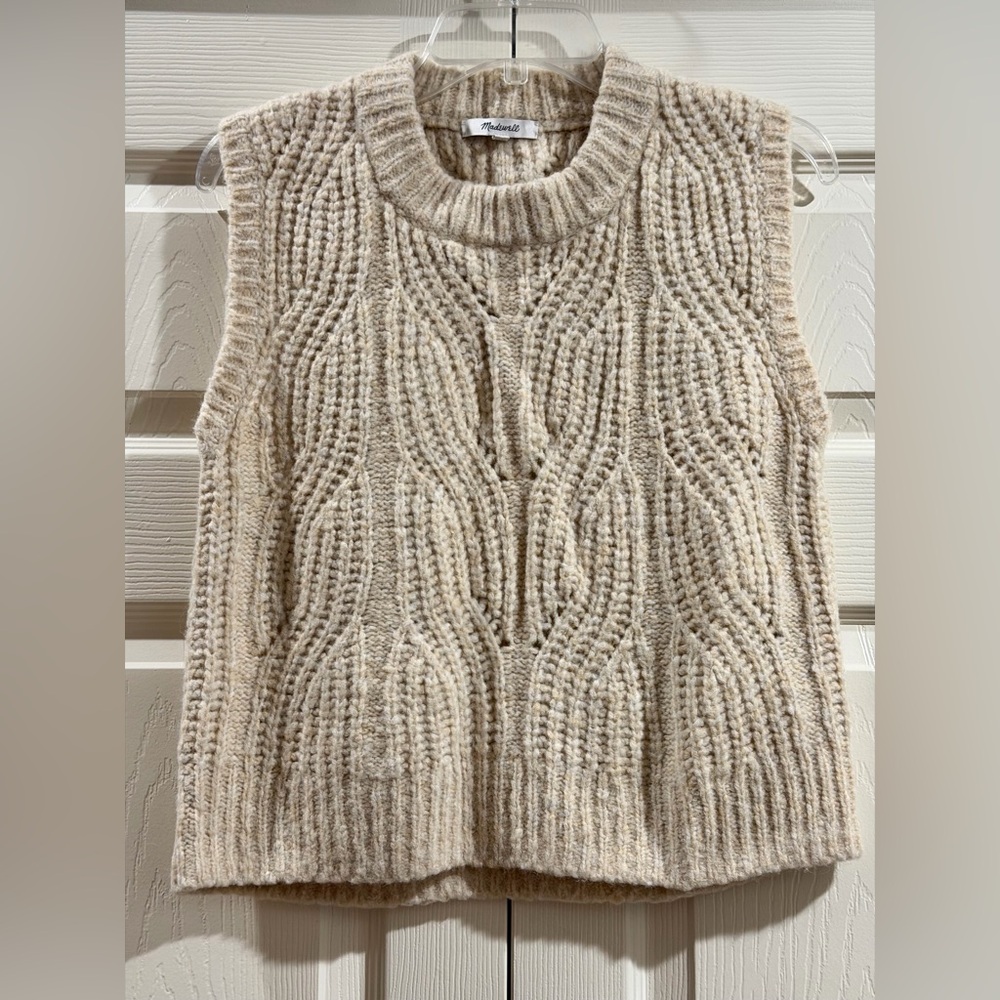 Madewell Women’s Vest XXSmall Cream Sleeveless Pointelle Cable Knit Sweater